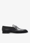 Ferragamo Black Gancini Plaque Leather Loafers - Men's - Calfskin/goat Skin/rubber In Navy