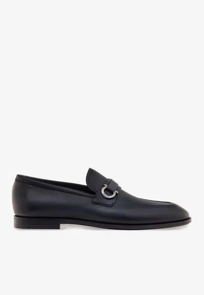 Ferragamo Florio Gancio Leather Loafers In Blue