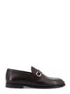 Ferragamo Florio Gancini Leather Loafers In Brown