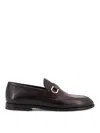 Ferragamo Florio Gancini Leather Loafers In Brown