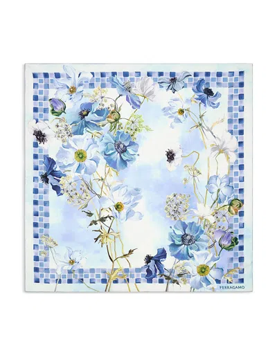 Ferragamo Flower Bordeaux Silk Scarf In Blue