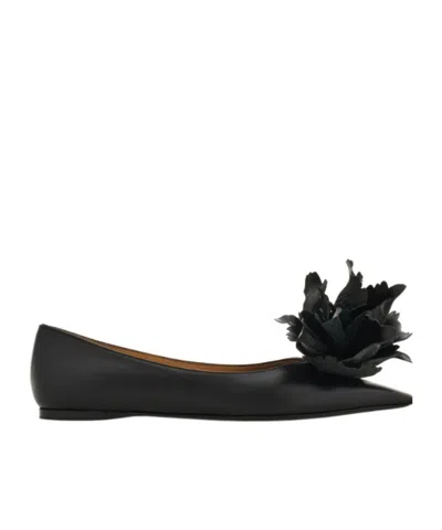 Ferragamo Flower Embellished Ballet Flat In Black