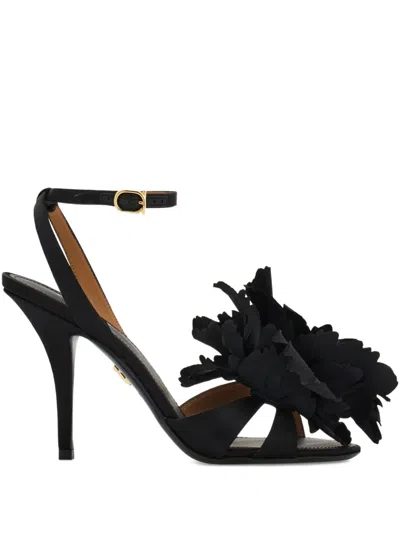 Ferragamo Flower Embellished High Heel Sandal In Black