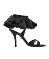 Ferragamo Estrella Leather Flower Ankle-tie Sandals In Black