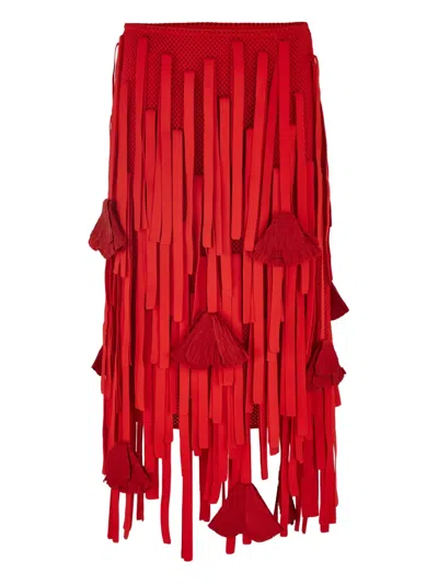 FERRAGAMO FLOWER-EMBELLISHED MESH SKIRT
