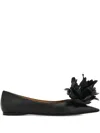 Ferragamo Flower-embellished Pointed Ballet Flats In Black