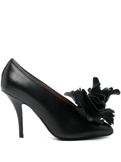 Ferragamo Flower-embellished Pumps In Black