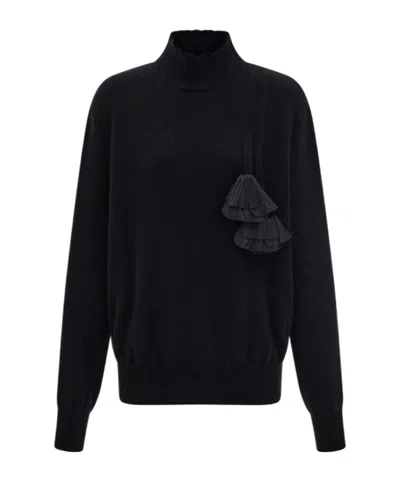 Ferragamo Flower Embellished Turtleneck In Black