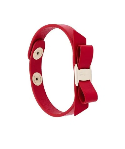Ferragamo Flower Eyelet Adjustable Bracelet In Red