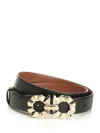 Ferragamo Flower Gancino Reversible And Adjustable Belt 2,5cm In Black