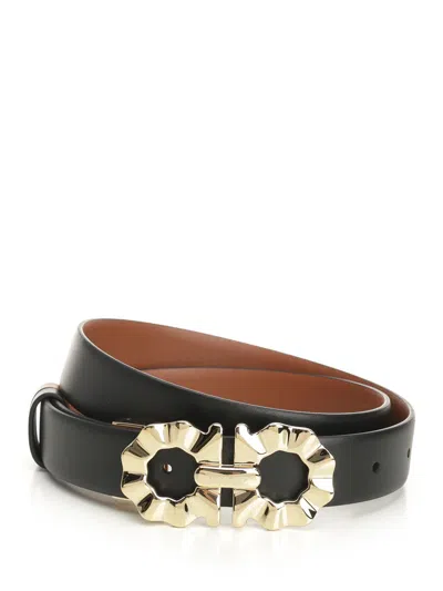 Ferragamo Flower Gancino Reversible And Adjustable Belt 2,5cm Belts Black