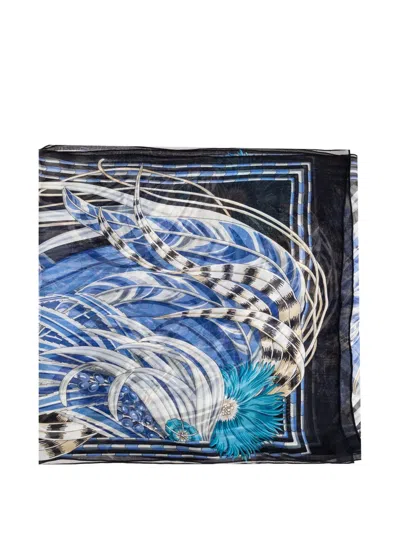 Ferragamo Flower-print Silk Scarf In Blue