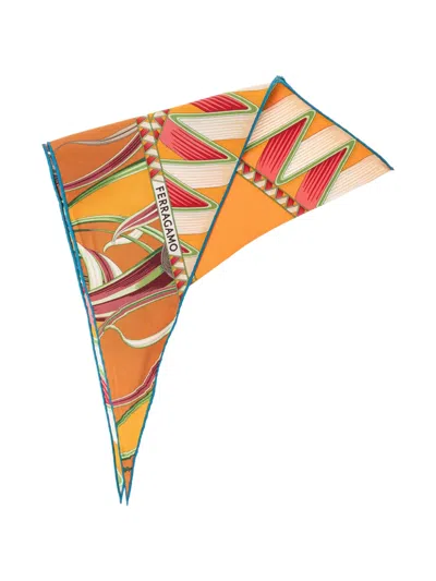 Ferragamo Flowers And Butterflies Print Diamond Scarf In Pattern