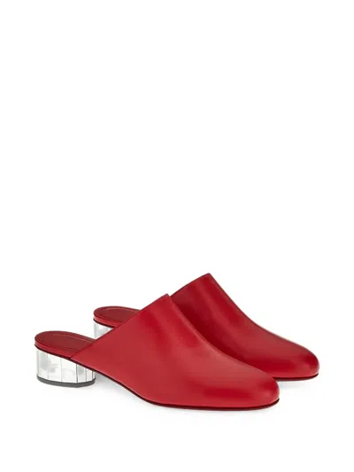 Ferragamo Floy Leather Mules In Red