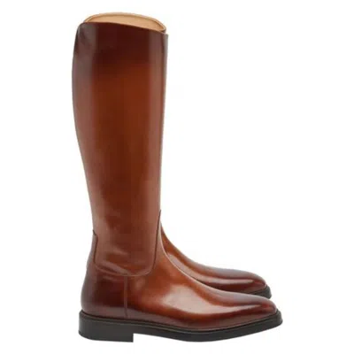 Ferragamo Fluid Leather Riding Boots In Brown