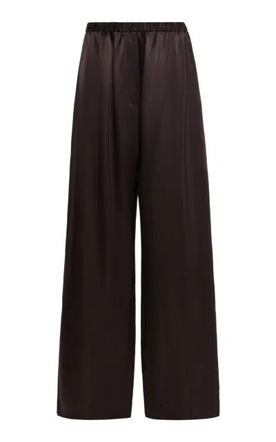 Ferragamo Fluid Satin Wide-leg Trousers In Brown