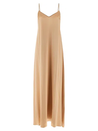 Ferragamo Fluid Viscose Maxi Dress With V-neck And Spaghetti Straps In Brown