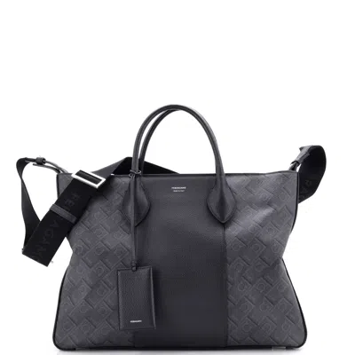 Ferragamo Fold Side Star Tote Printed Coated Canvas And Leather Large In Black