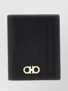 Ferragamo Textured Calf Leather Card Wallet In Black