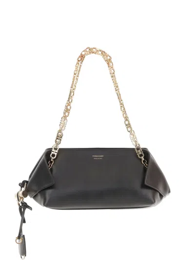 Ferragamo Folded Chain-link Shoulder Bag In Black