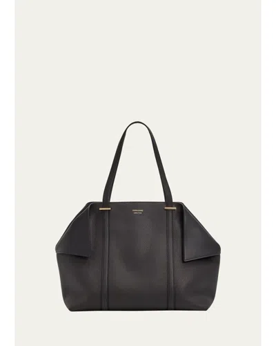 Ferragamo Folded Leather Tote Bag In Black