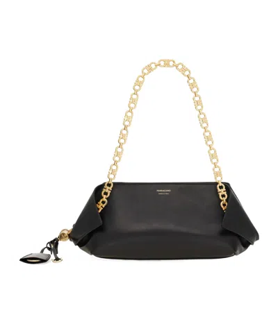 Ferragamo Brown Shoulder Bag With Logo Strap And Logo Lettering On The Front In Leather Woman In Black