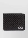 Ferragamo Gancini Woven Leather Bi-fold Wallet In Black
