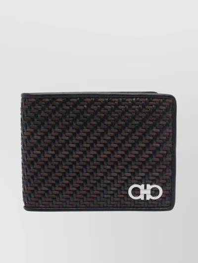 Ferragamo Folded Wallets Woven Texture In Black
