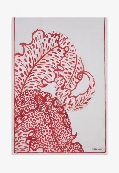 Ferragamo Foliage Print Silk Stole In Red