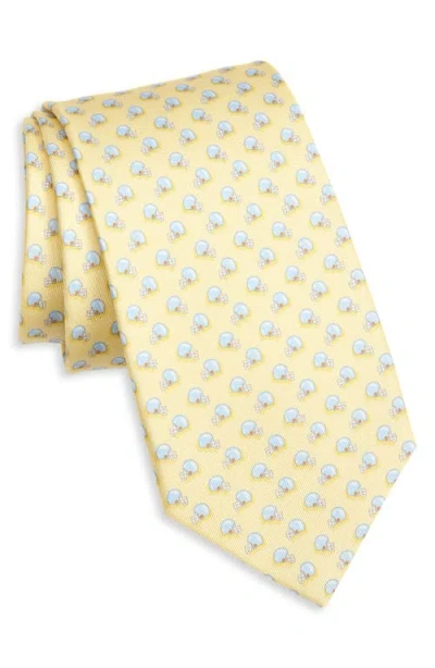 Ferragamo Football Helmet Print Silk Tie In Giallo