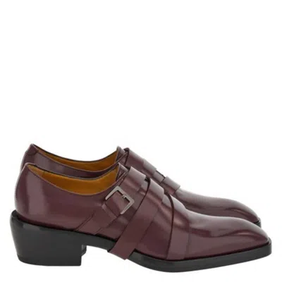 Ferragamo Forest Monk Strap Leather Shoes In Burgundy