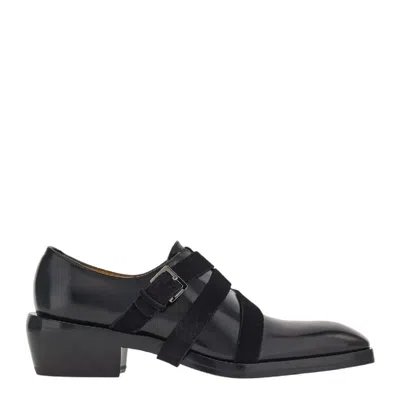 Ferragamo Forest Side Buckle Leather Shoes In Black
