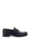 Ferragamo Bart Black Loafers With Embossed Gancini Detail On The Front In Leather Man In Blu