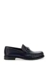 Ferragamo Bart Black Loafers With Embossed Gancini Detail On The Front In Leather Man In Blue