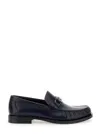 Ferragamo 'fort' Blue Slip-on Loafers With Gancini Detail In Brushed Leather Man