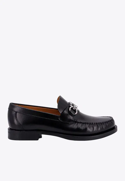 Ferragamo Black Reversible Gancini Ornament Loafers In Nero