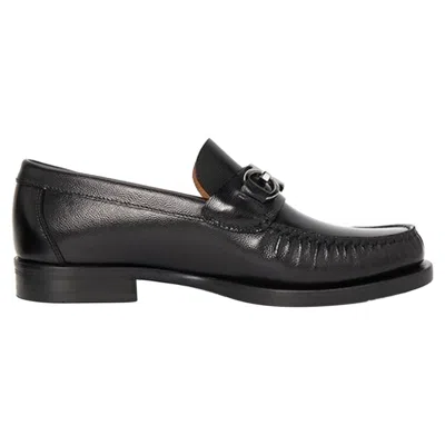 Ferragamo Leather Loafer Metal Buckle Detail In Black