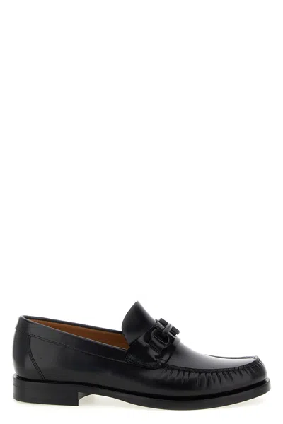Ferragamo Black Reversible Gancini Ornament Loafers In Nero
