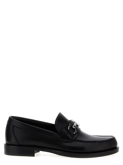 Ferragamo Gancini Loafers In Black Leather In Multi