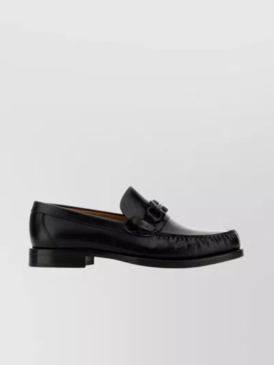 Ferragamo Fort Moccasin Stitching Round Toe Loafers In Black