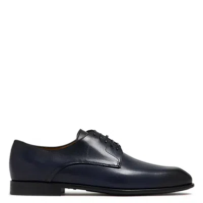 Ferragamo Fosco Leather Derby Shoes In Blue