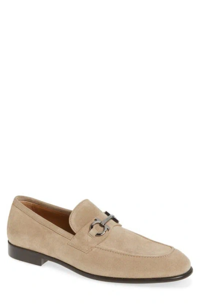 Ferragamo Men's Foster Gancini Suede Bit Loafers In Beige