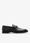 Ferragamo Foster Gancini Loafers In Hammered Leather In Black
