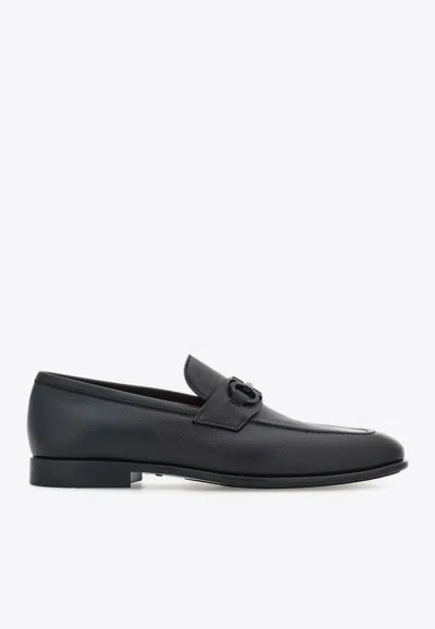 Ferragamo Foster Gancini Ornament Leather Loafers In Black