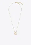 Ferragamo Four Gancini Crystal Pendant Necklace In Gold