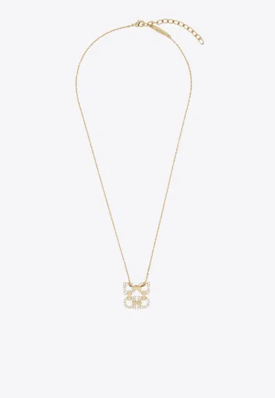 Ferragamo Four Gancini Crystal Pendant Necklace In Gold