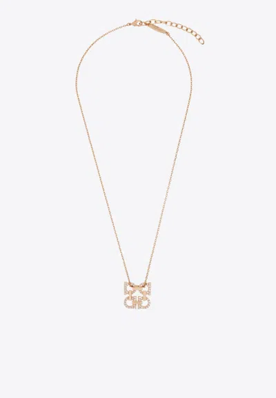 Ferragamo Four Gancini Crystal Pendant Necklace In Gold