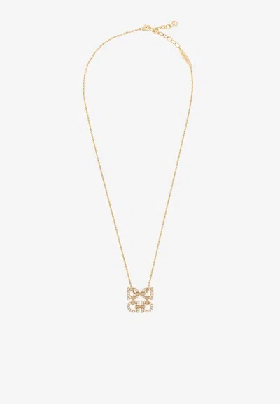 Ferragamo Crystal Embellished Four Gancini Pendant Necklace In Gold