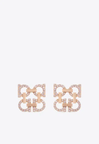 Ferragamo Four Gancini Crystal Stud Earrings In Gold