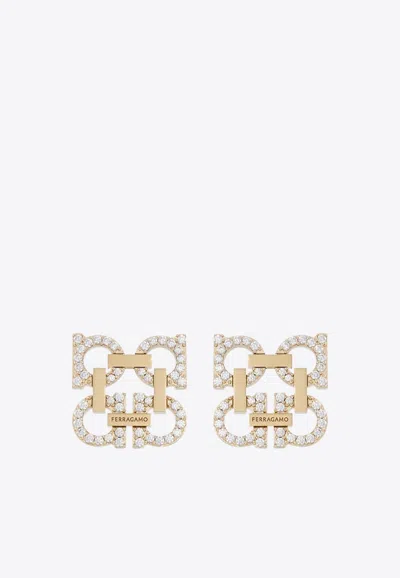 Ferragamo Four Gancini Crystal Stud Earrings In Gold
